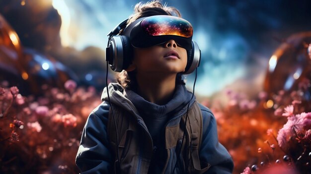 Journey into the Virtual Man Wearing VR Headset Enters Surreal World Redefining Experience Generative AI