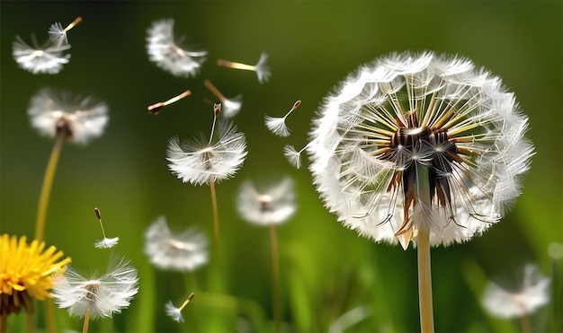 Photo a journey of new beginnings dandelion seeds floating on breeze