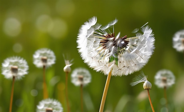 Photo a journey of new beginnings dandelion seeds floating on breeze