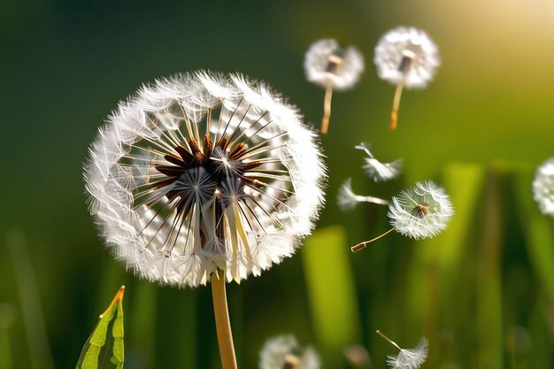 Photo a journey of new beginnings dandelion seeds floating on breeze