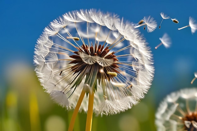 Photo a journey of new beginnings dandelion seeds floating on breeze