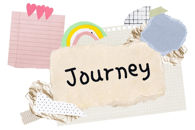 journey png word sticker typography aesthetic paper collage transparent background