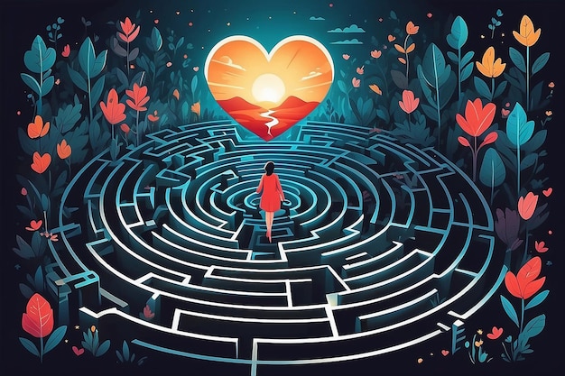 Photo journey to selfdiscovery navigating the maze of selflove in flat vector illustration