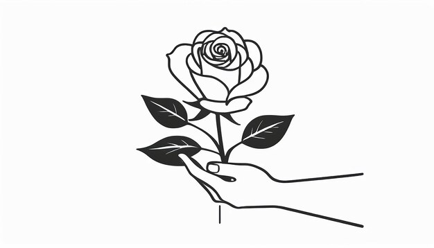 Photo a journey through art with a hand holding a rose in flat style