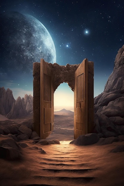 A Journey Through the Desert to a Cosmic Portal in the Sky A Fantasy Landscape For Your Book Cover