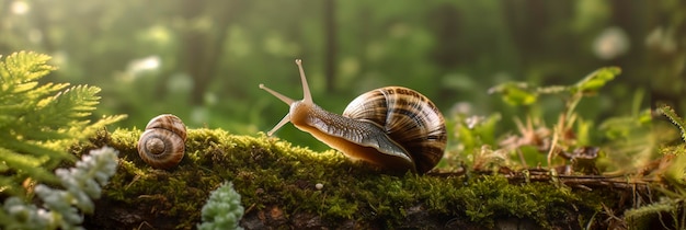 A Journey Through the Forest Closeup of a Snail in the Forest with Natural Background AI Generative