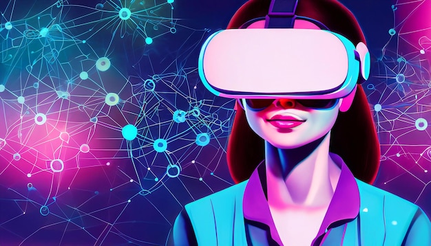 Foto viaggio verso il domani illustrazione di un individuo futuristico con occhiali per realtà virtuale collegati