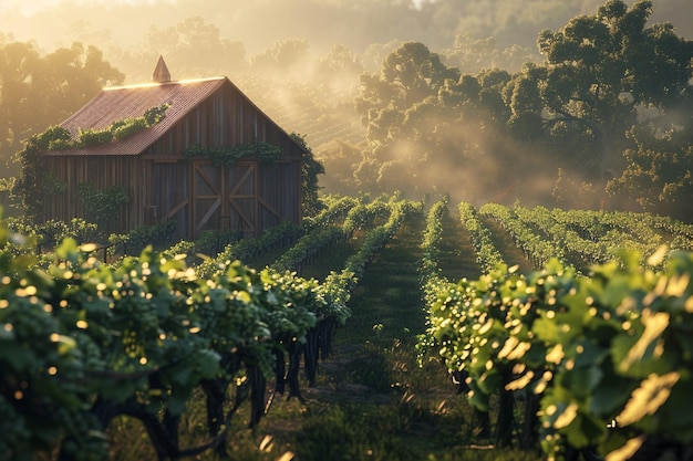 Journey to a vineyard bathed in the warm glow of t generative ai