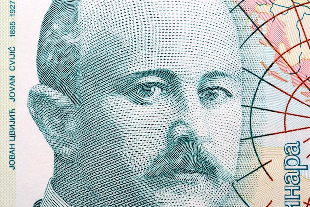 Jovan Cvijic a closeup portrait from Serbian money