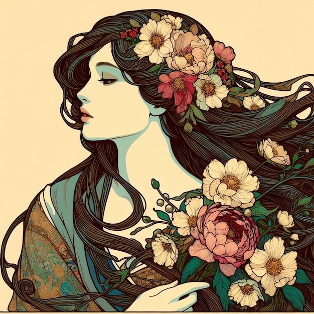 Photo joven con la sofisticacin del art nouveau y detalles florales inspirados en mucha