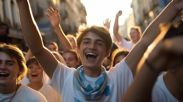 Joven festeja en la calle Campeones del mundo