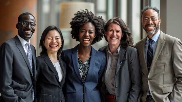 Photo jovial diverse team collaborating in modern office space generative ai