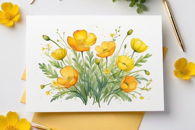 Joy and Friendship Watercolor Buttercup Greeting Card Design