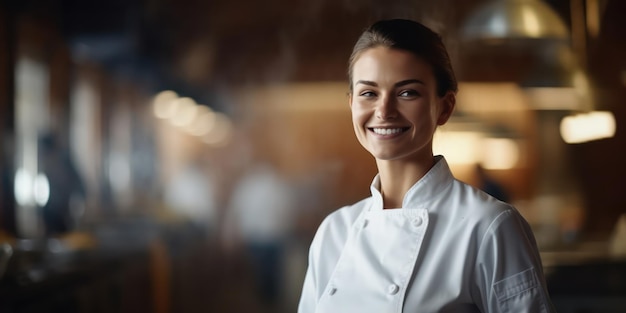 Photo the joy and fulfillment in the smile of a female chef are palpable