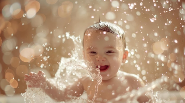 Photo joy and happiness of bay during bath time celebrate parenthood infancy
