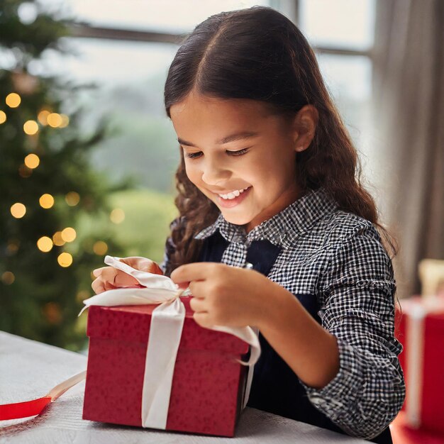 Joy unveiled capturing the moment of a happy child unwrapping a gift