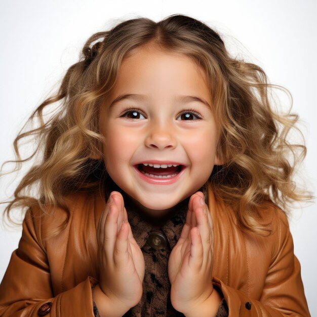 Photo joyful 6yearold belgian girl with clapped hands