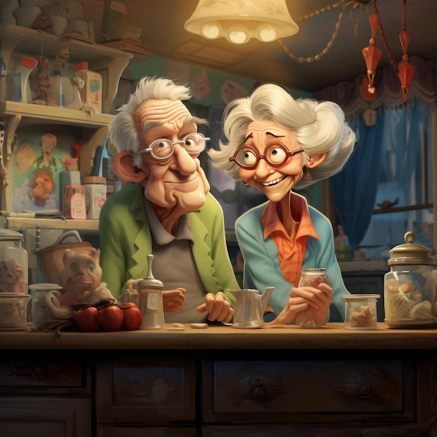 The Joyful Adventures of Cartoon Realistic Grandparents