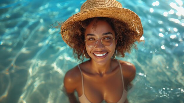 Joyful African Woman Enjoying Sunny Day at the Beach