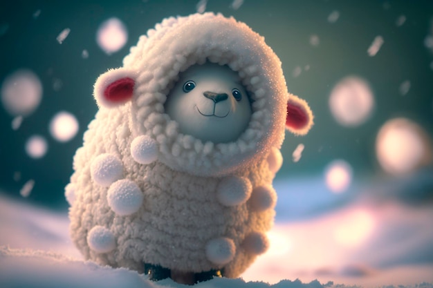 写真 寒い冬に雪の中で楽しむ楽しくてかわいい羊