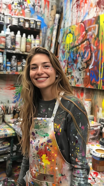 Joyful Artist in Colorful Art Studio