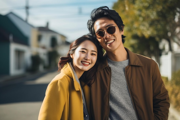 Joyful Asian Couple in Suburban Happiness Generative By Ai