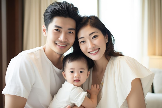사랑과 행복을 포착하는 부모의 역할을 받아들이는 즐거운 아시아 가족