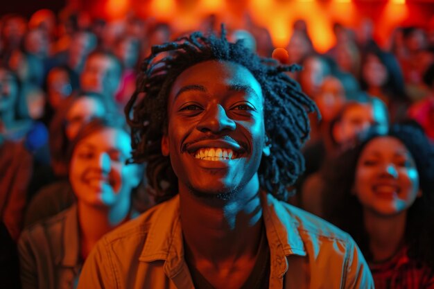 Photo joyful audience member enjoying a live performance