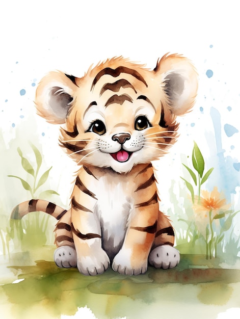 Joyful Baby Tiger Nursery Watercolor Art