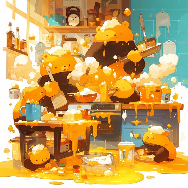 Photo joyful bears baking chaos