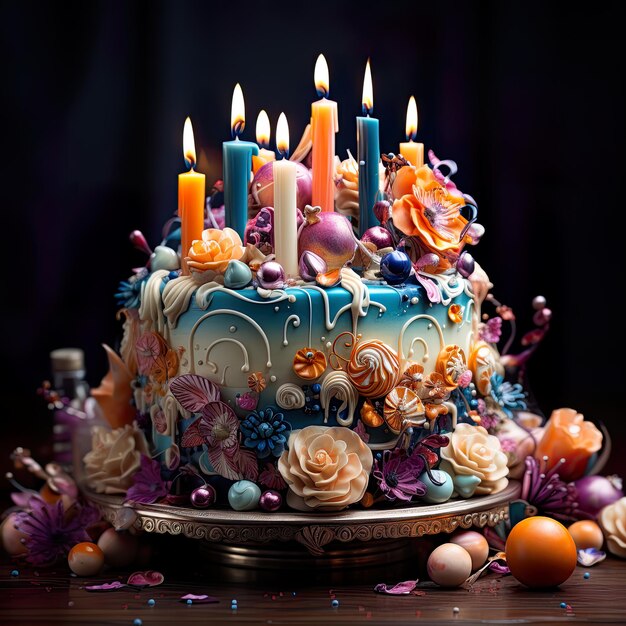 A joyful birthday celebration with a beautifully crafted cake The description emphasizes the happiness of the occasion and the attractiveness of the cake AI generative