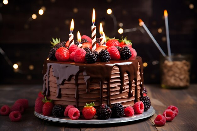 Joyful birthday celebration with delicious chocolate cake