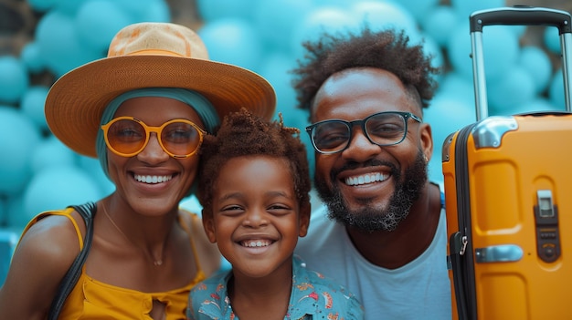 Photo joyful black family on fun vacation portrait image ai generated