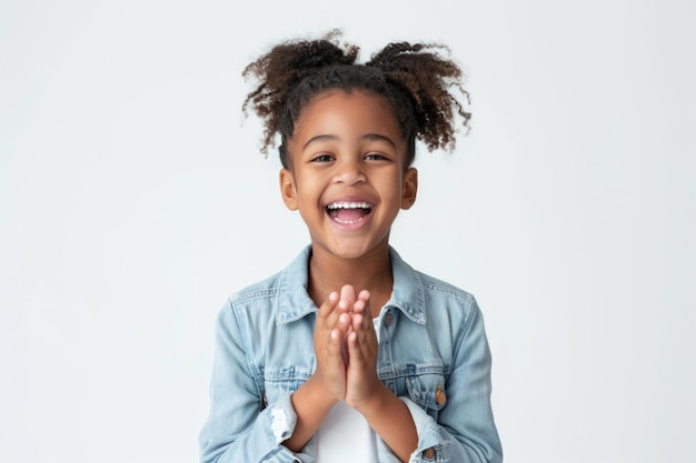 Joyful black girl clapping and smiling