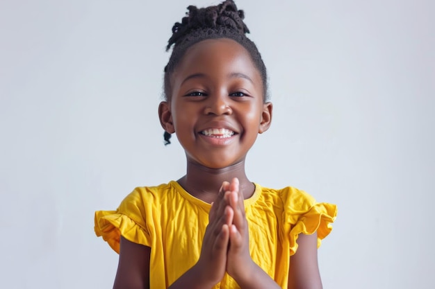 Joyful black girl clapping and smiling