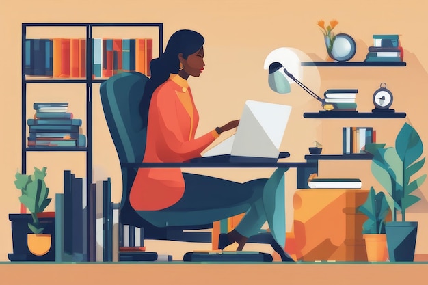 Joyful Black Woman at Home Office with Laptop Modern Work and Lifestyle