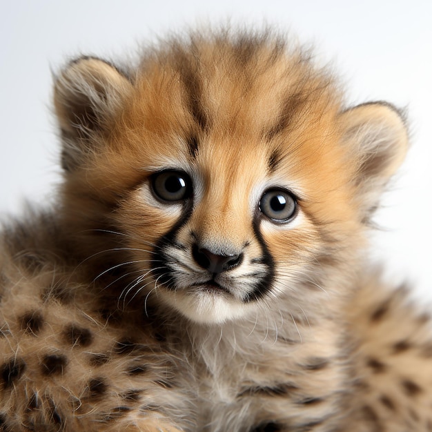 Joyful Bond Baby Cheetah on Mom's Back against a Wide White Background