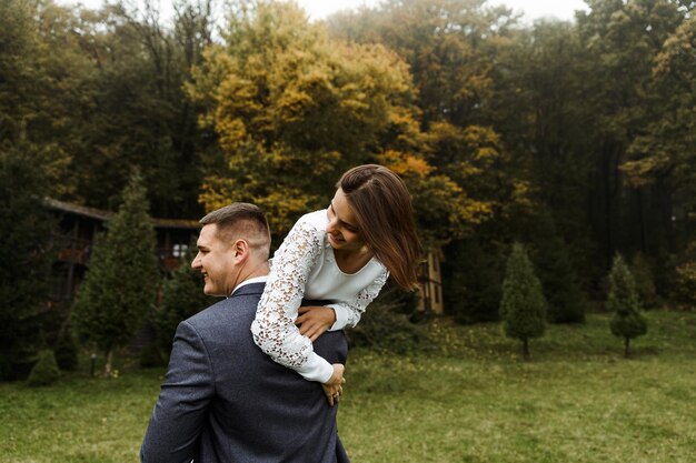 Joyful bride and groom