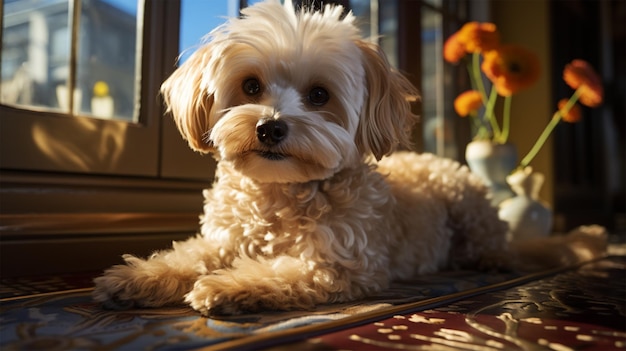 写真 愛と幸福に満ちた楽しい犬の仲間愛らしいコカプーの子犬生成ai