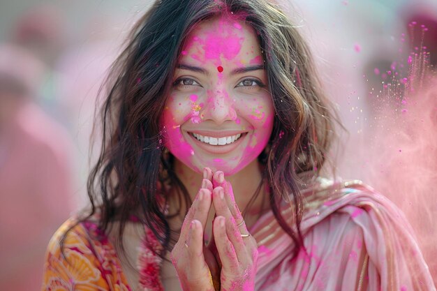 Foto celebrazione gioiosa momenti accattivanti di risate e colori alla festa di holi