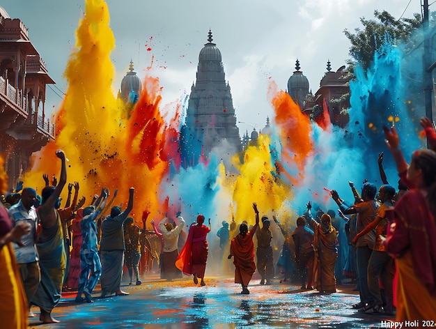喜び の 祝い ホリ の 祭り で の 笑い と 色彩 の 魅力 的 な 瞬間