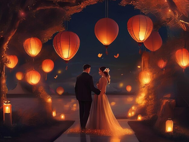 A joyful celebration of love and togetherness illuminates the night