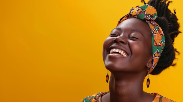 Joyful Central African Woman Isolated on Solid Background Copy Space Included