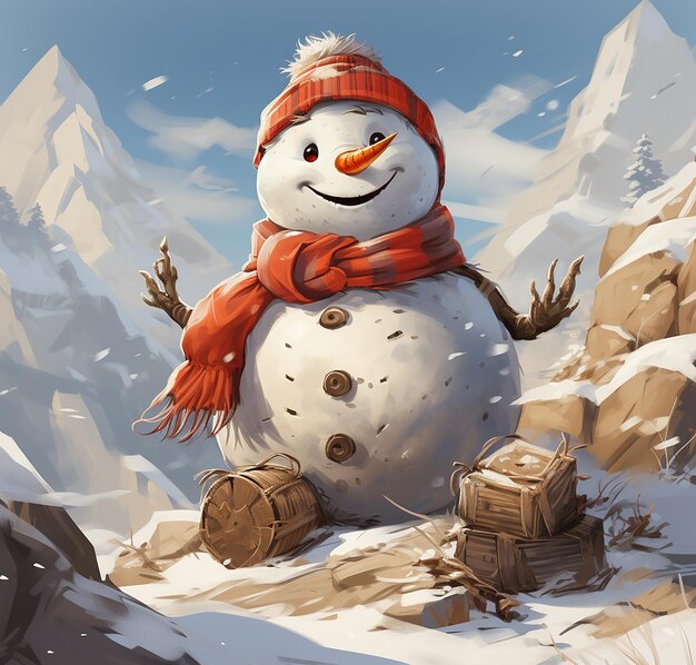 Joyful charismas snowman gathering with cheerful smiles snowy delight ai generated