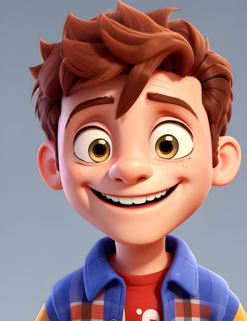 A joyful and cheerful young boy depicted in 3D cartoon