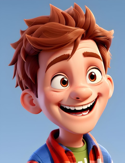 A joyful and cheerful young boy depicted in 3D cartoon