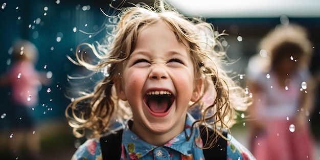 Photo joyful child laughing amidst sparkling confetti pure happiness and excitement captured in a moment ai