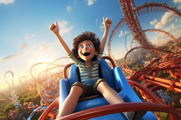 Photo a joyful child riding a mini roller coaster arms u 00094 03