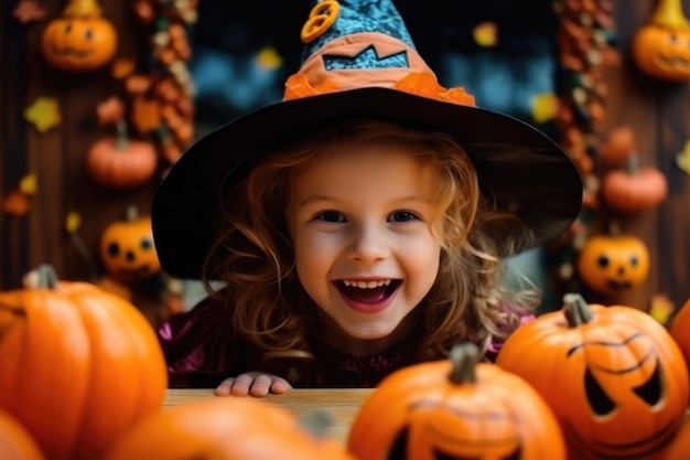 Joyful child witch halloween festivities