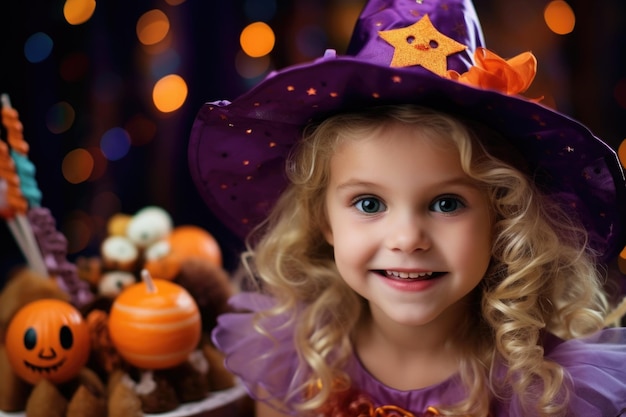 楽しい子供の魔女のハロウィーンのお祭り